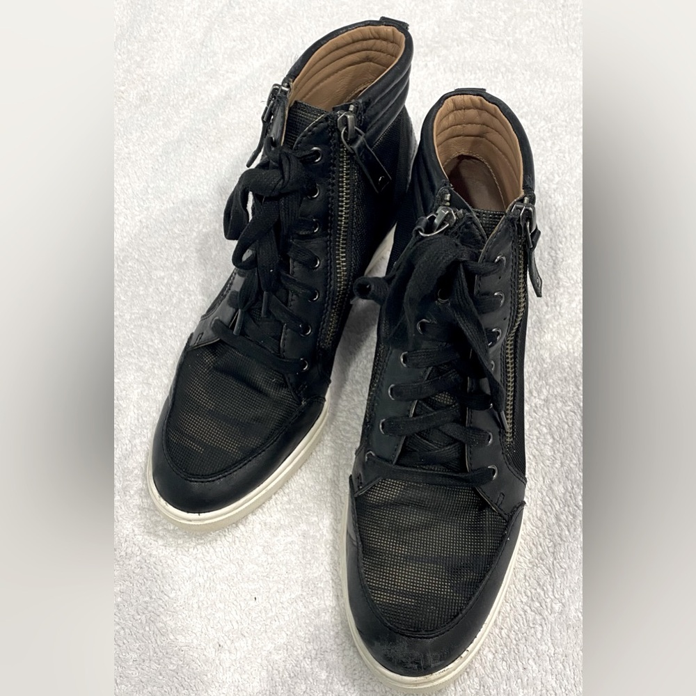 Women’s Linea Paola Black Camo Zip Slip-on Ankle Wedge Heel Booties Boots 9 M